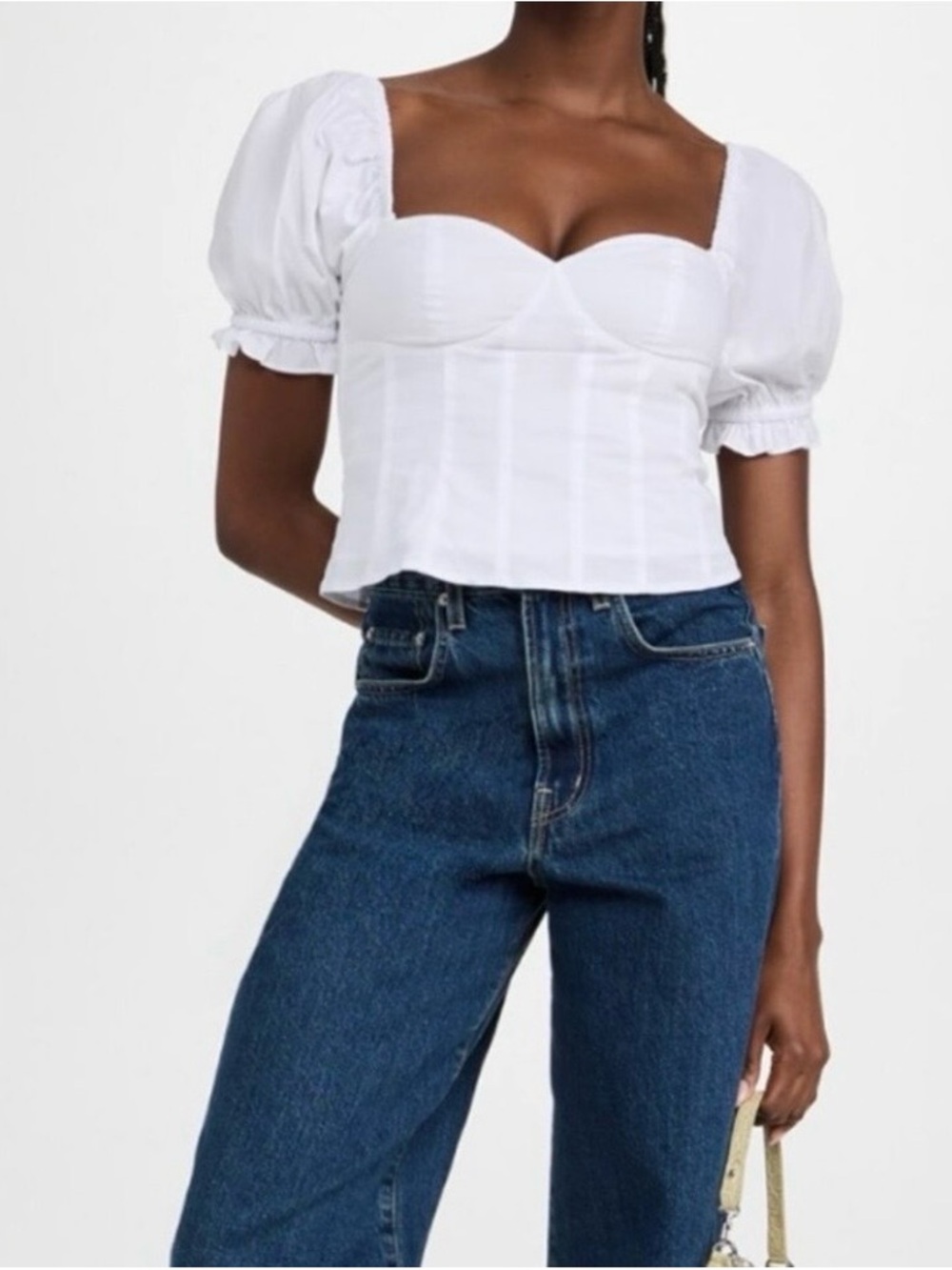 STAUD White Puff-Sleeve Sweetheart Bustier Top
